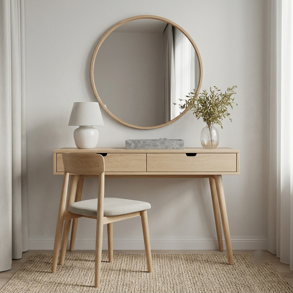 Dressing Table in Premium Light Wood – Minimalist Vanity