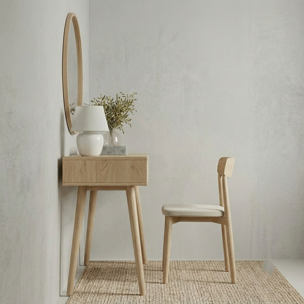 Dressing Table in Premium Light Wood – Minimalist Vanity