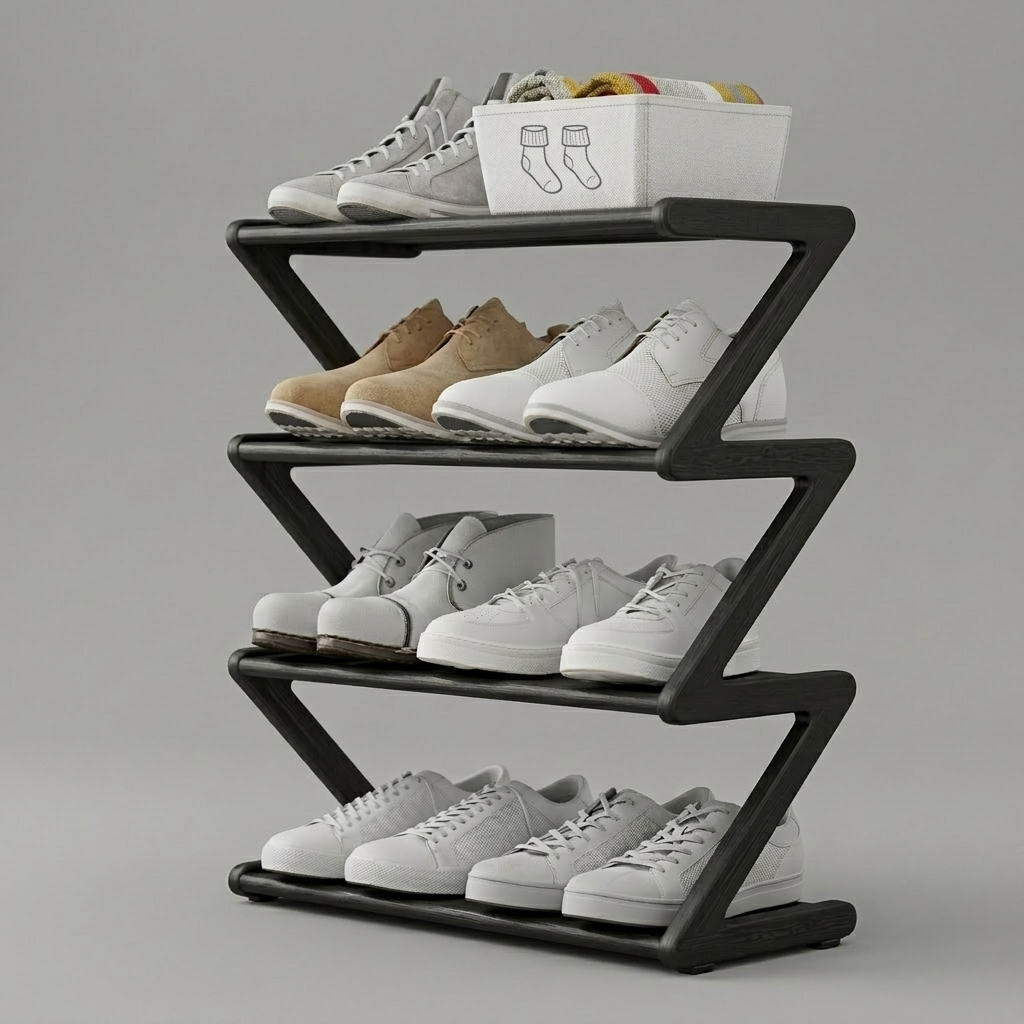 Premium Wood Shoe Rack – Modern Geometric Style