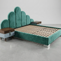 Scalloped Velvet Bed with Premium Wood – Art Deco Style