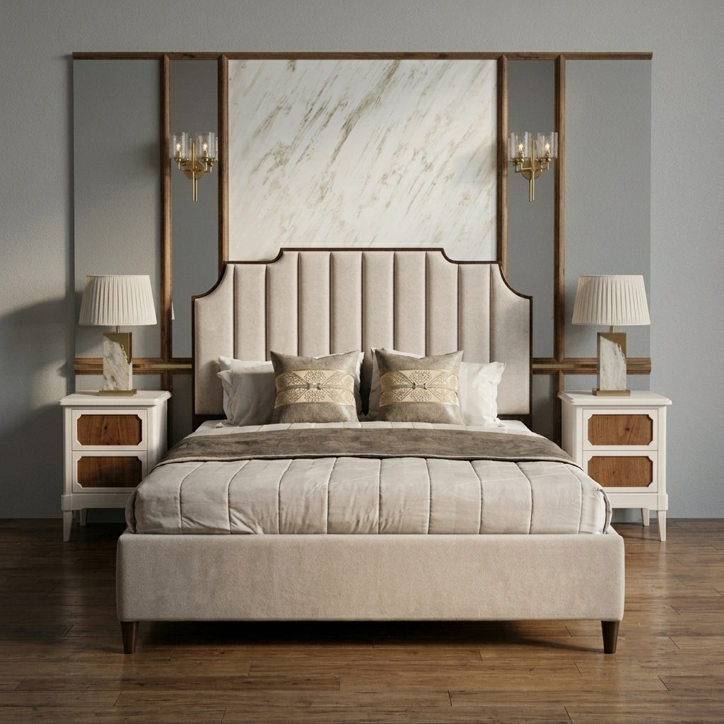 Upholstered Platform Bed with Wood Frame – Modern Classic