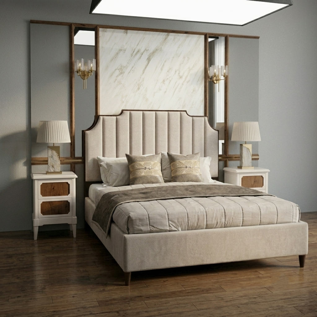 Upholstered Platform Bed with Wood Frame – Modern Classic