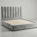 Grey Velvet Platform Bed with Premium Wood – Modern Design