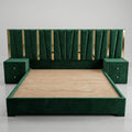 Green Velvet Platform Bed with Nightstands – Modern Glam