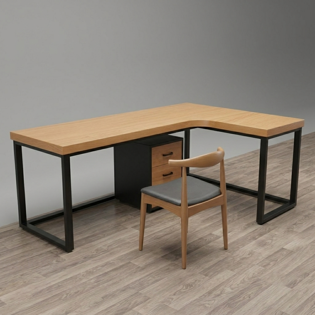 L-Shaped Office Desk in Premium Wood – Minimalist Design