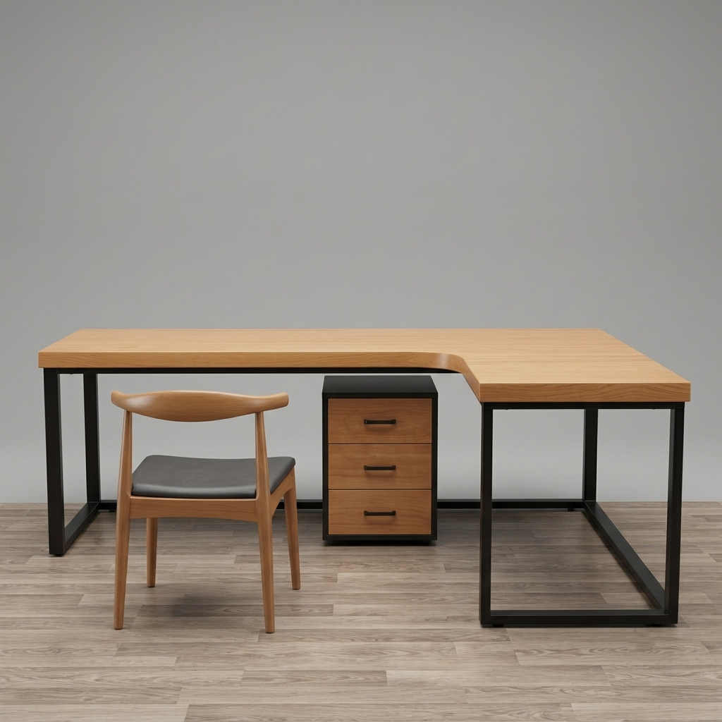 L-Shaped Office Desk in Premium Wood – Minimalist Design
