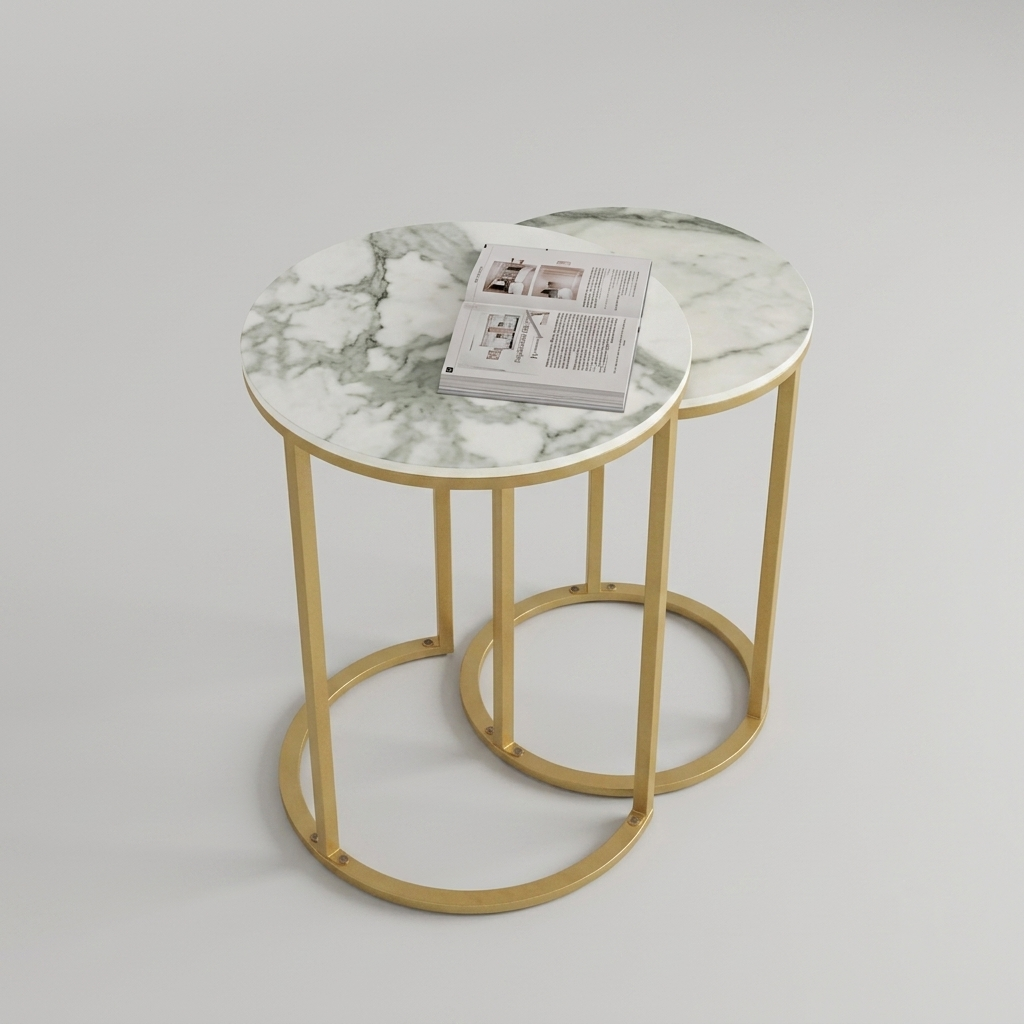 Marble Nesting Tables with Gold Finish – Modern Style