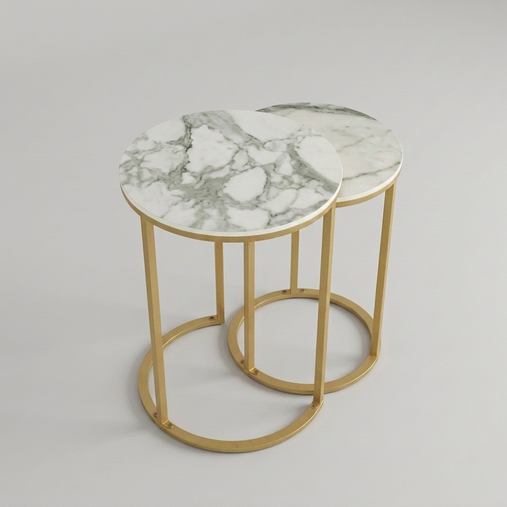 Marble Nesting Tables with Gold Finish – Modern Style