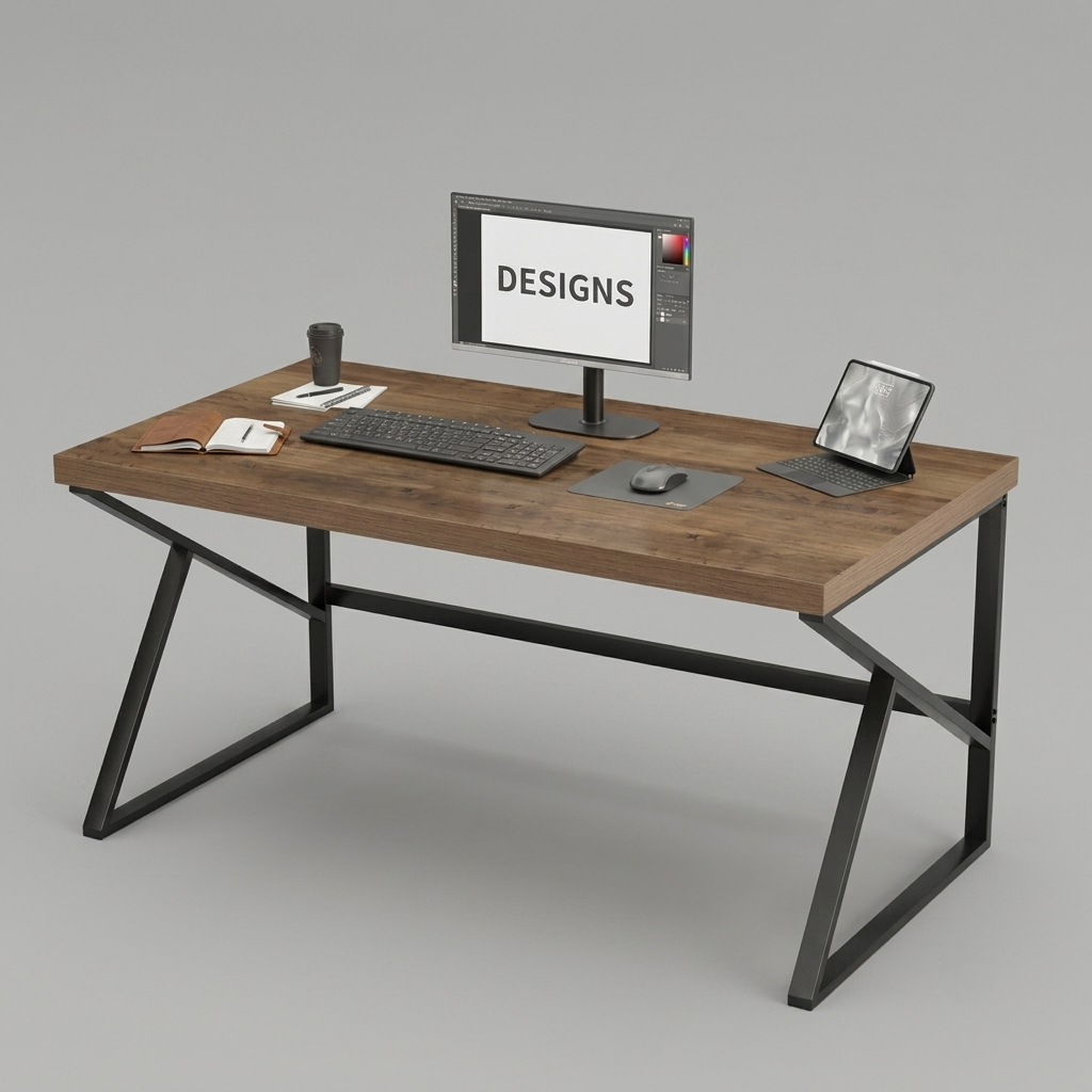 Industrial Office Desk in Premium Wood – Geometric Design