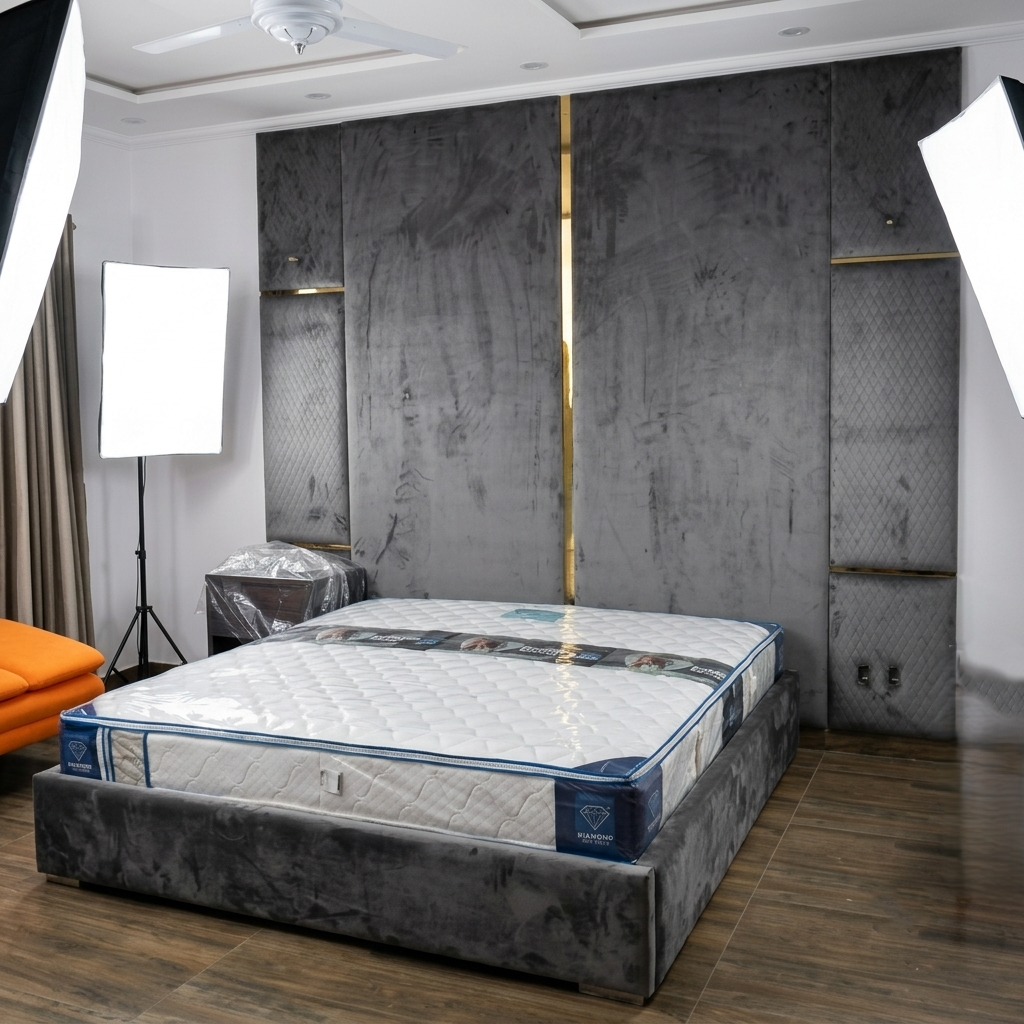 Modern Velvet Upholstered Bed with Tall Back Panel