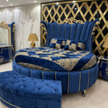 Luxury Round Velvet Bed in Premium Wood – Royal Design