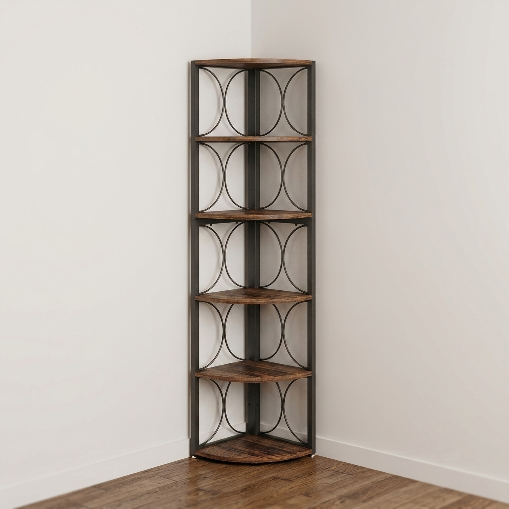 Corner Display Shelf Premium Wood Industrial Style