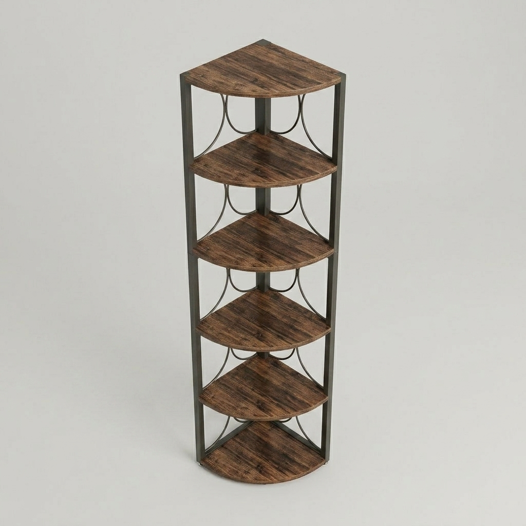 Corner Display Shelf Premium Wood Industrial Style