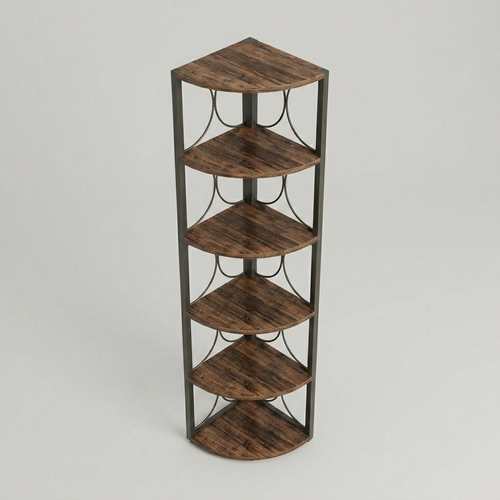 Wood corner shelf black metal frame detail - Asghar Interior