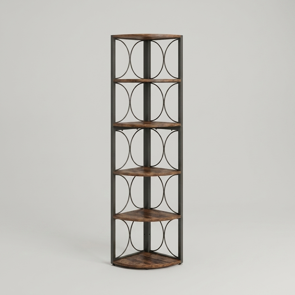 Corner Display Shelf Premium Wood Industrial Style