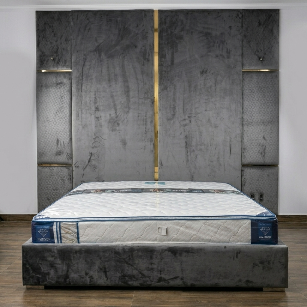Modern Velvet Upholstered Bed with Tall Back Panel