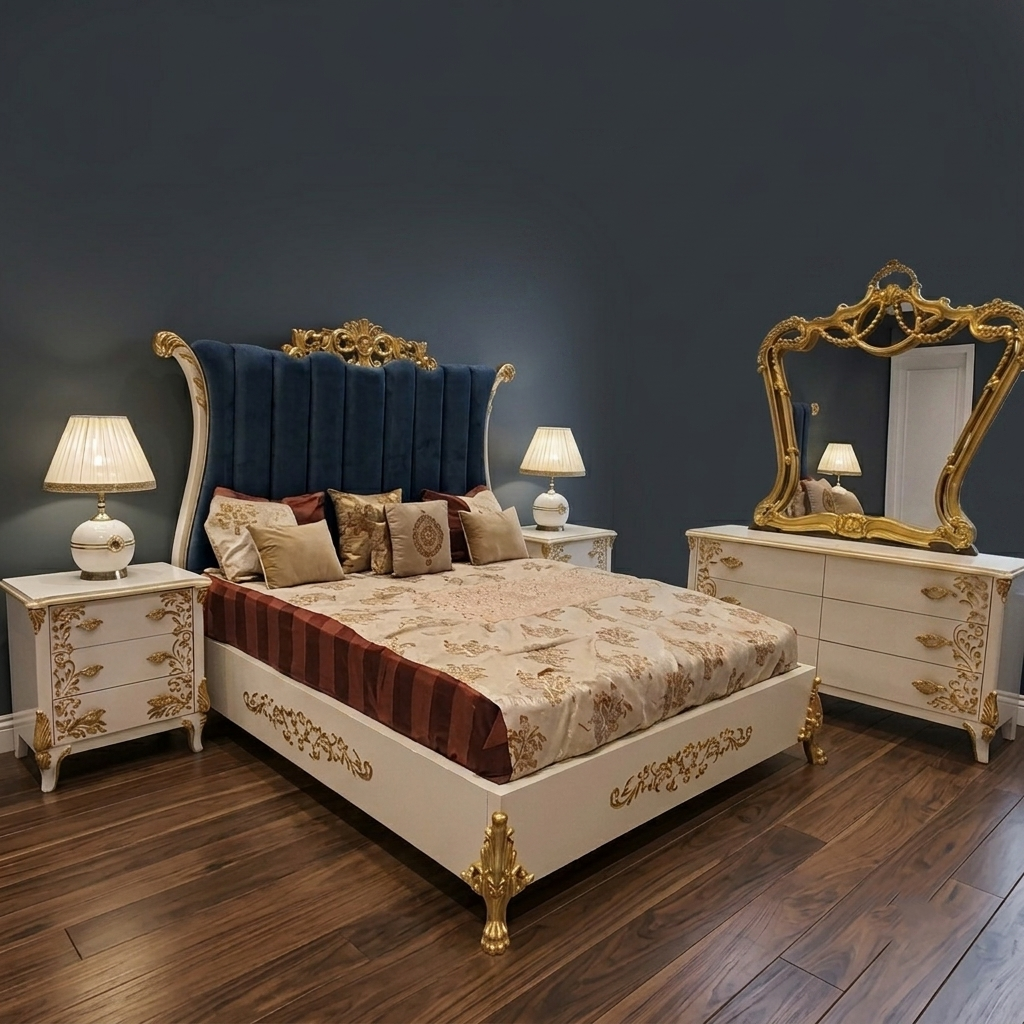 Classic Velvet Bed Set in Premium Wood – Victorian Luxury