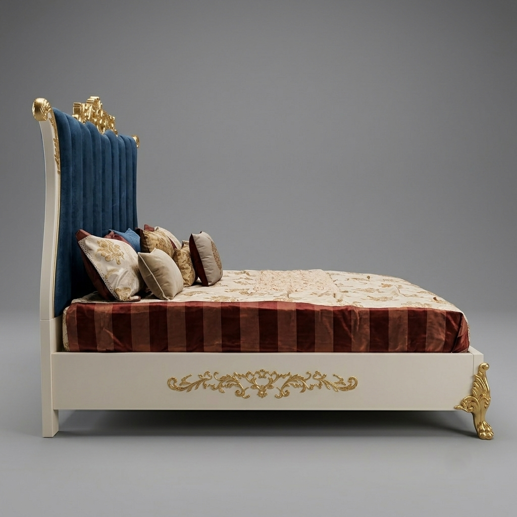 Classic Velvet Bed Set in Premium Wood – Victorian Luxury