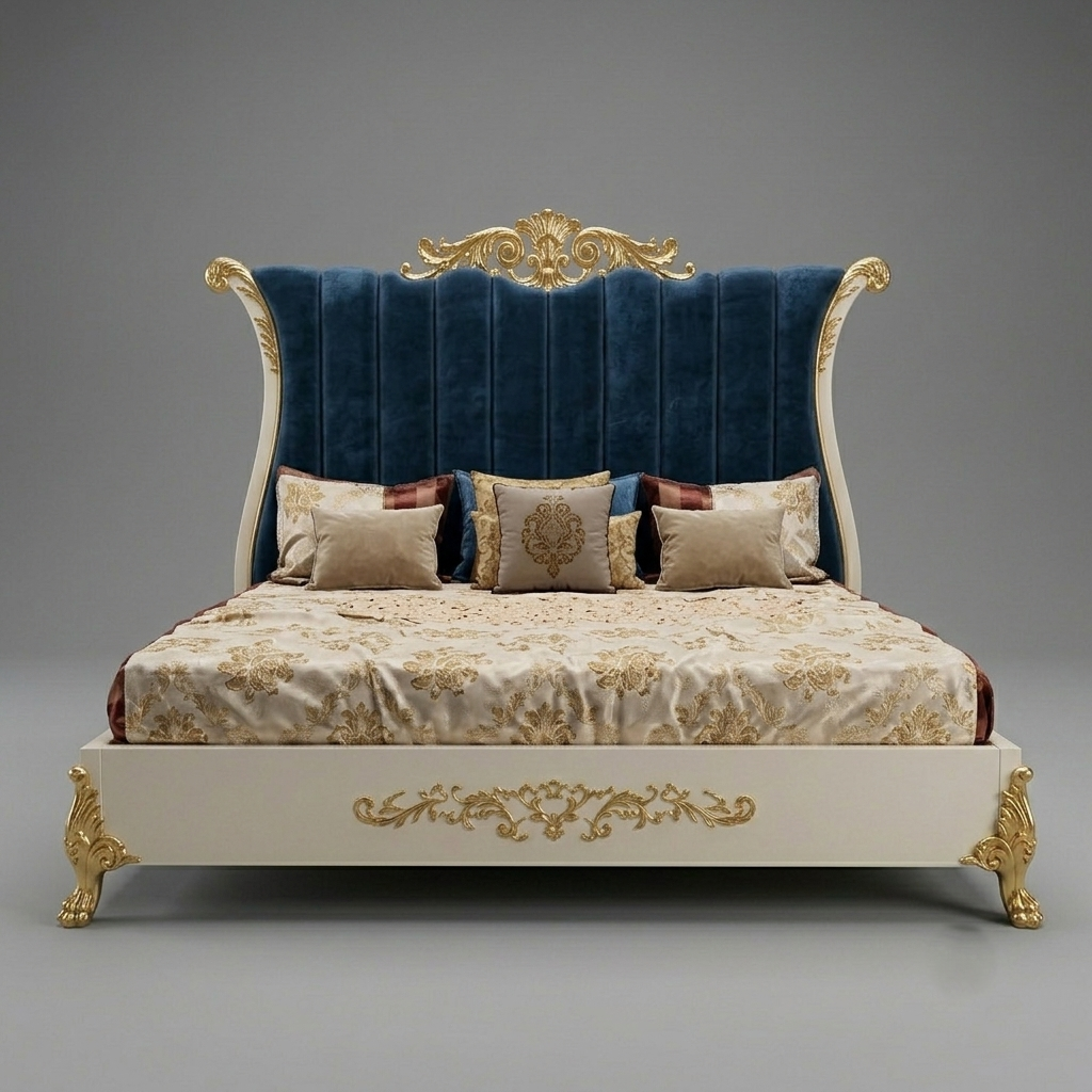 Classic Velvet Bed Set in Premium Wood – Victorian Luxury