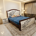 Premium Wood Bed with Floral Panels – Contemporary Style