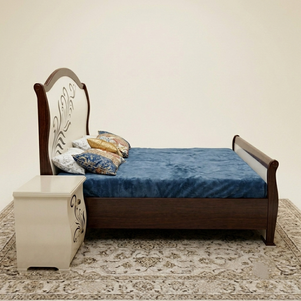 Premium Wood Bed with Floral Panels – Contemporary Style