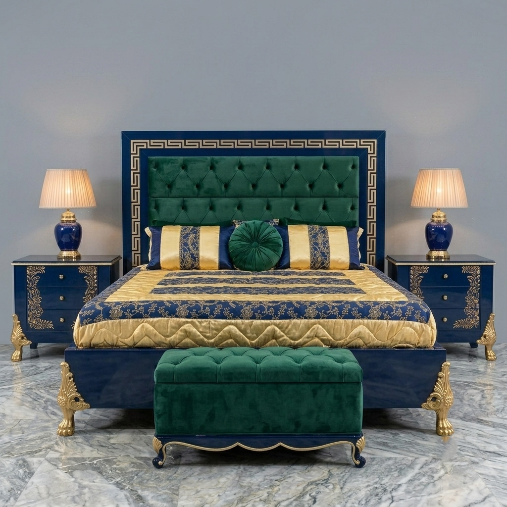 Premium Wood Velvet Tufted Bed – Classic Luxury Style