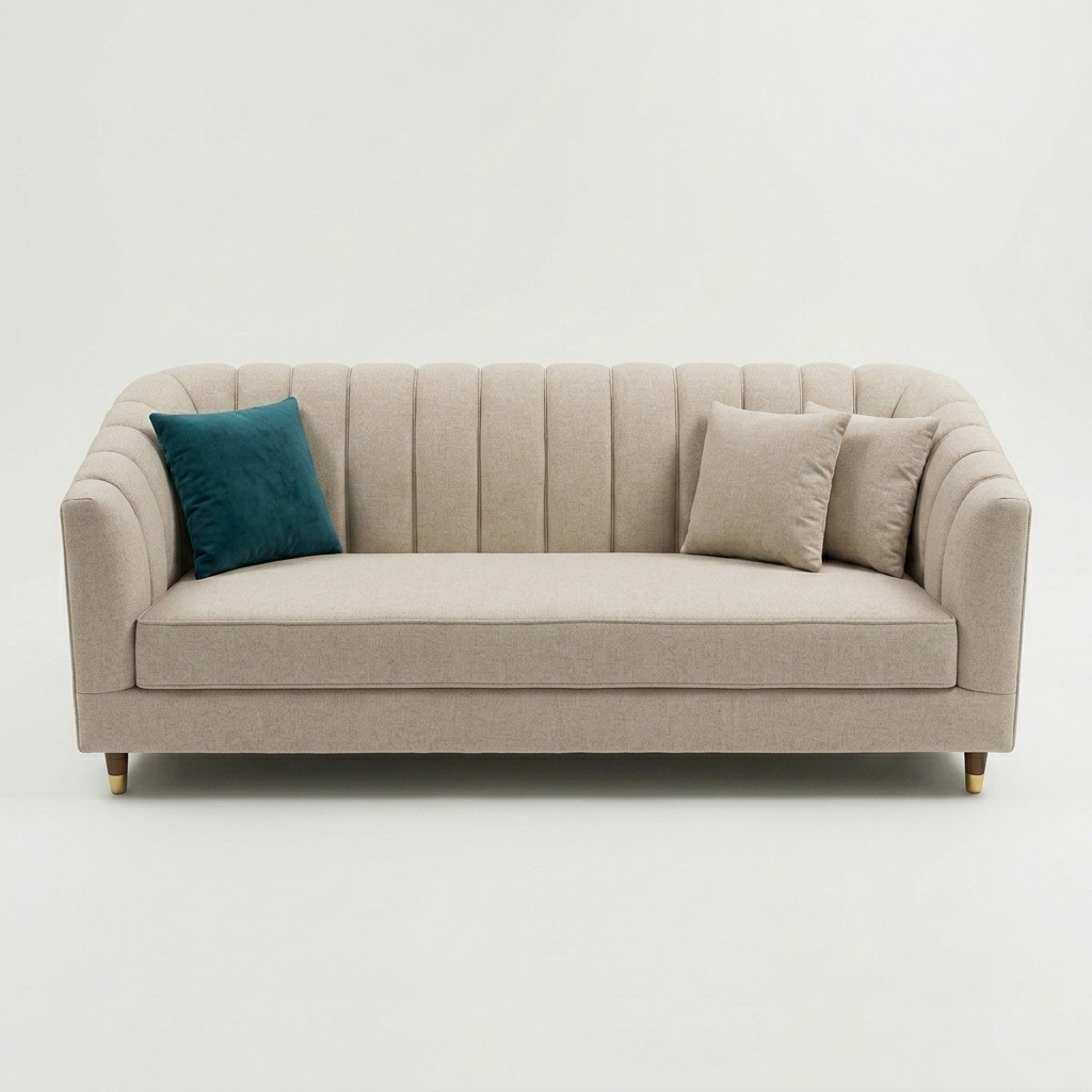 Curved Upholstered Sofa in Premium Wood Modern Design
